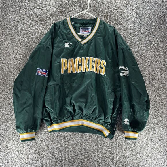 Vintage Green Bay Packers Starter Pro Line Pullover Lined Windbreaker Jacket XL